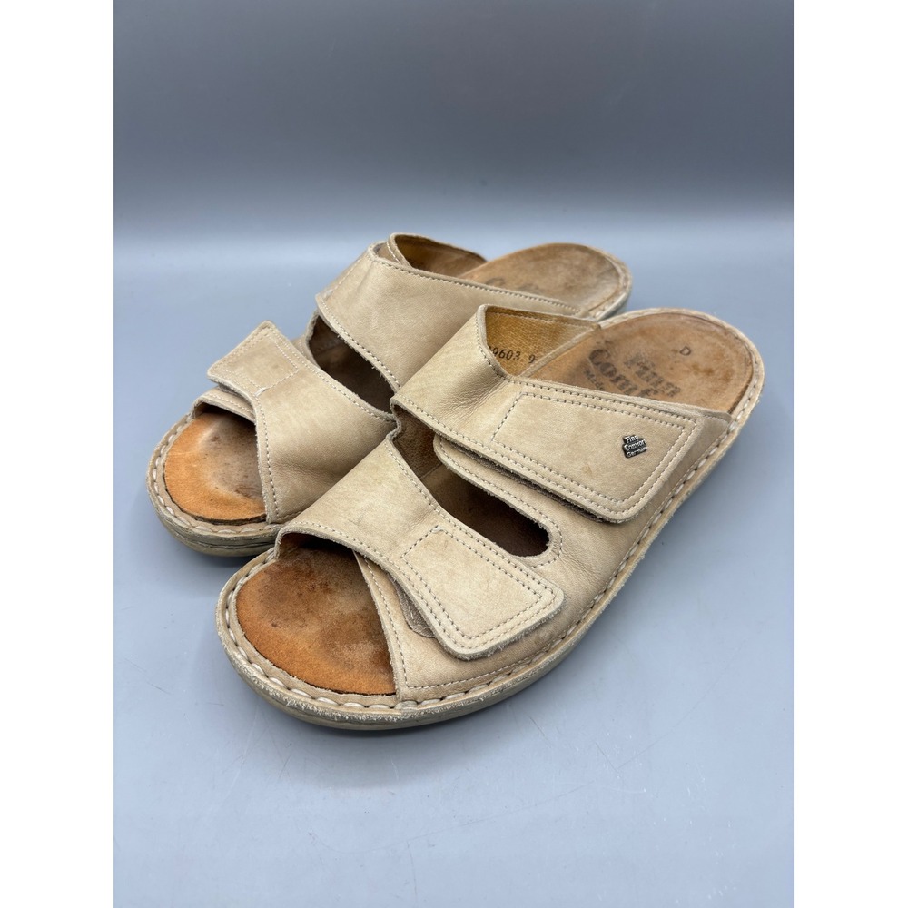 Finn Comfort 37 Sandals Leather Beige Adjustable‎ Strap Slides Comfort Shoes